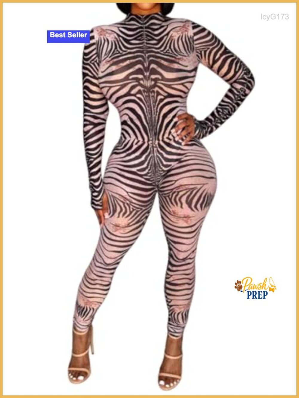 Women's Sheer Zebra Print Bodycon Jumpsuit Long Sleeve Club Party Romper